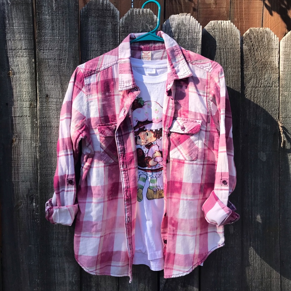 Upcycled distressed bleached flannel size medium